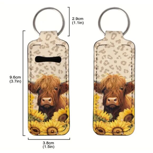 Woodgrain Highland Cow Keychain – Yellow Floral - Picture 4 of 8